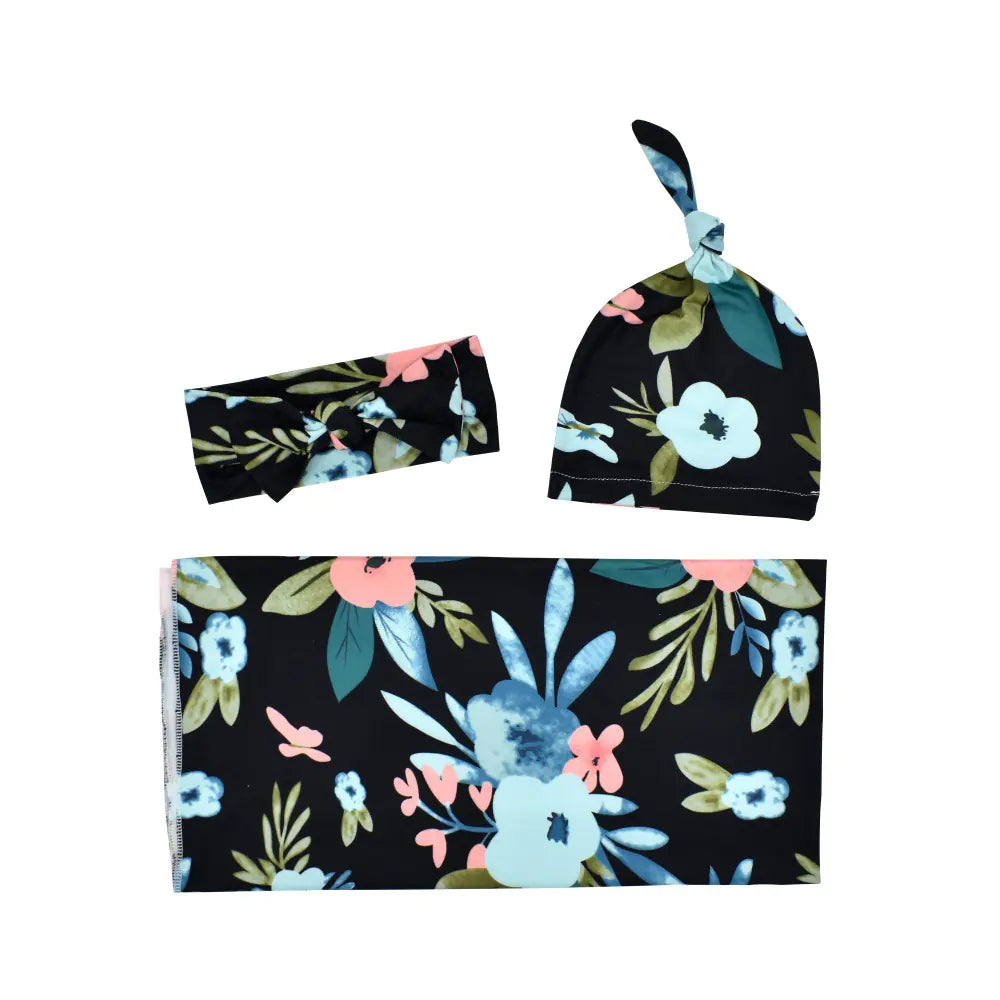 Baby Cotton Swaddle Set with Summer Blanket and Hat